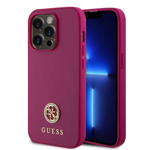 Guess PU 4G Strass Metal Logo tok iPhone 15 Pro Pink Guess PU 4G Strass Metal Logo tok iPhone 15 Pro Pink