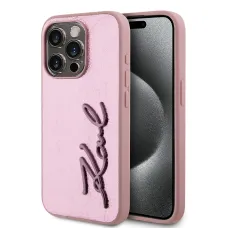 Karl Lagerfeld Wrinkled PU Signature Logo tok iPhone 15 Pro Max Pink