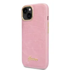 Guess PU Croco fém kamerakontúros tok iPhone 14 Plus Pink