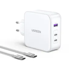 Ugreen Nexode CD289 GaN hálózati töltő USB-A/2xUSB-C 140W + USB-C - USB-C kábel 1,5m - fehér