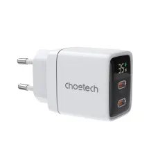 Choetech PD6051 2x USB-C PD 35W GaN hálózati töltő kijelzővel - fehér