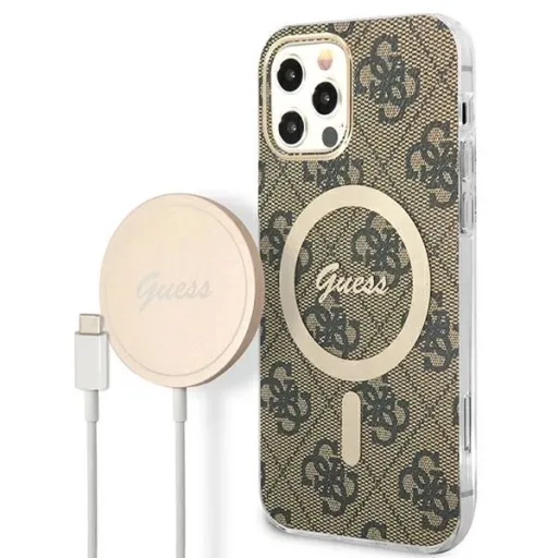 Guess GUBPP12MH4EACSW tok+ töltő iPhone 12/12 Pro barna/barna kemény tok 4G Print MagSafe