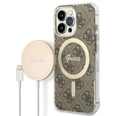 Guess GUBPP13LH4EACSW tok és töltő iPhone 13 Pro barna/barna keménytok 4G Print MagSafe