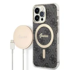 Set Guess GUBPP13LH4EACSK tok+ Töltő iPhone 13 Pro fekete/fekete kemény tok 4G Print MagSafe