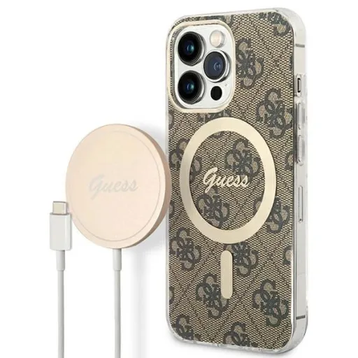 Set Guess GUBPP13XH4EACSW Tok+ Töltő iPhone 13 Pro Max barna/barna kemény tok 4G Print MagSafe