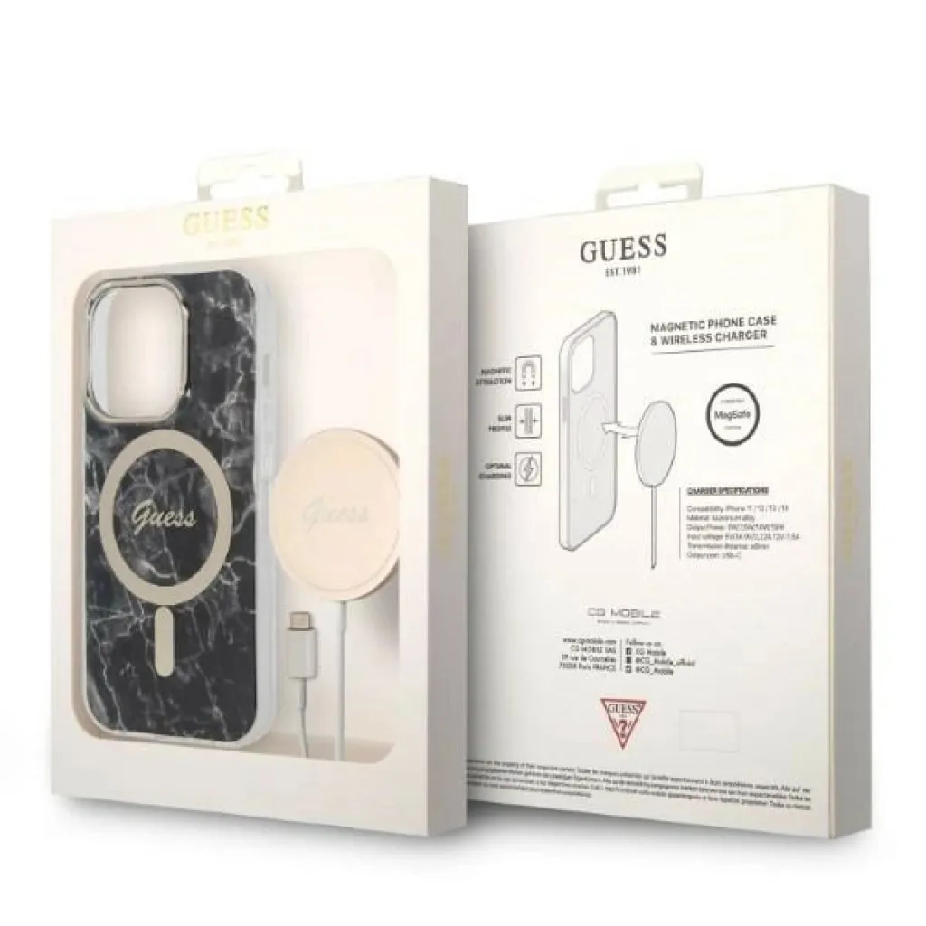 Set Guess GUBPP14XHMEACSK tok+ töltő iPhone 14 Pro Max 6.7" fekete/fekete kemény tok Marble MagSafe - 10