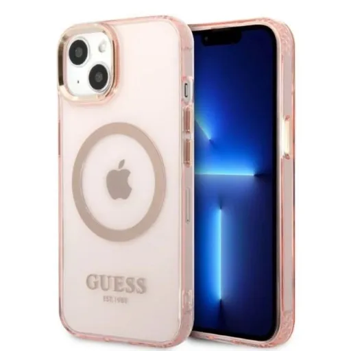 Guess Gold Outline Translucent MagSafe tok iPhone 13 - rózsaszín