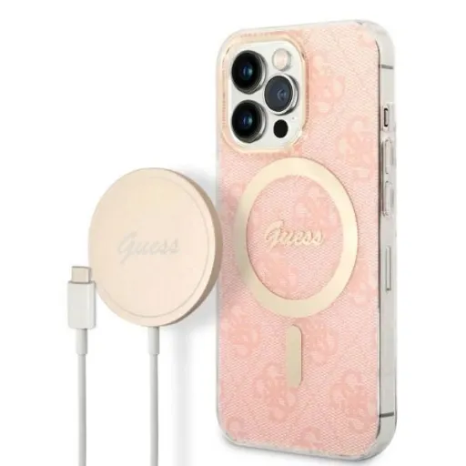 Set Guess GUBPP13LH4EACSP tok + töltő iPhone 13 Pro rózsaszín/kemény tok 4G Print MagSafe