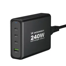 Wozinsky WGCSB 240W GaN hálózati töltő USB-A / 3 x USB-C - fekete