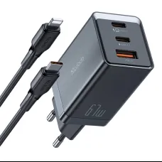 Mcdodo CH-1544 GaN hálózati töltő, 2x USB-C, 1x USB, 67W + USB-C - USB-C kábel (fekete)