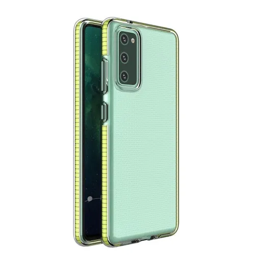 Spring Case átlátszó TPU zselés védőtok színes kerettel Samsung Galaxy A72 4G sárga tok