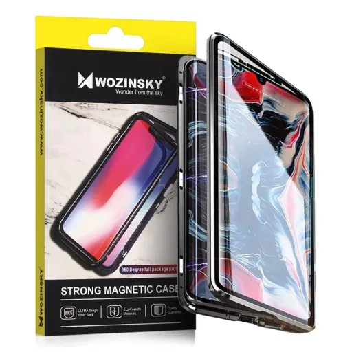 Wozinsky Full Magnetic tok Full Body Front and Back Cover beépített üveggel Samsung Galaxy A72 4G fekete-átlátszó