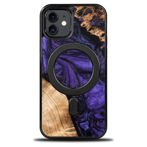Wood és Resin fliptok iPhone 12/12 Pro MagSafe Bewood Unique Violet - Purple Black tok Wood és Resin fliptok iPhone 12/12 Pro MagSafe Bewood Unique Violet - Purple Black tok