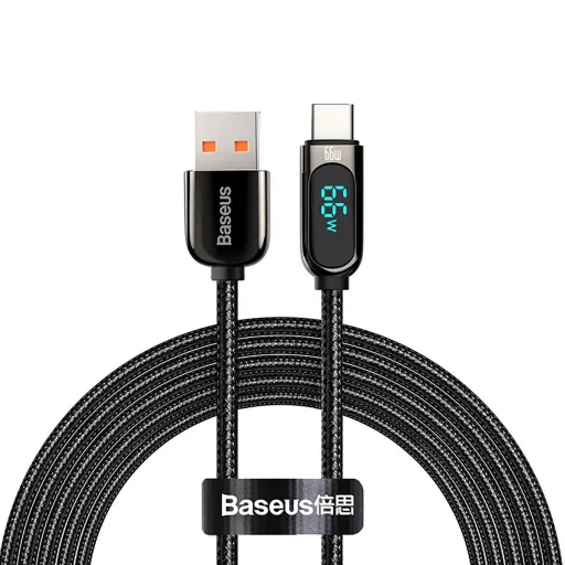 Baseus Display Gyors Töltés Adat USB-A / USB-C 66W 1 m kábel - fekete