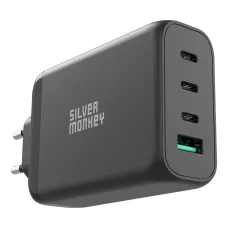 Silver Monkey GaN 130W fali töltő 3x USB-C PD 1x USB-A 3.0 QC - fekete