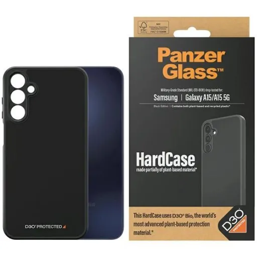 PanzerGlass HardCase D3O® Bio és katonai minősítésű tok Samsung Galaxy A15 / A15 5G - Átlátszó és fekete tok