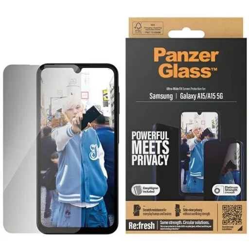 PanzerGlass Ultra-Wide Fit Privacy edzett üvegfólia pozicionálóval Samsung Galaxy A15 / A15 5G-hez üvegfólia