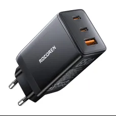 Gyors Töltő Rocoren GaN Pro 65W, 2x USB-C, USB (fekete) tok