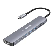 Lention 8 az 1-ben Hub USB-C-ről 3x USB 3.0 + SD/TF + PD + USB-C + HDMI 4K60Hz (szürke)