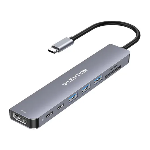 Lention 8 az 1-ben Hub USB-C-ről 3x USB 3.0 + SD/TF + PD + USB-C + HDMI 4K60Hz (szürke)