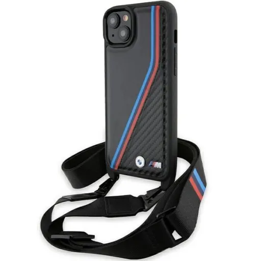 BMW M Edition Carbon Tricolor Lines & Strap tok iPhone 15 Plus / 14 Plus - fekete