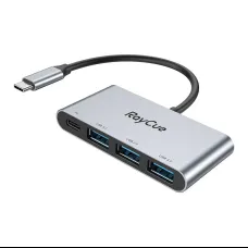 RayCue 4 az 1-ben hub USB-C to 3x USB-A 3.0 5Gbps + PD 3.0 100W (szürke)