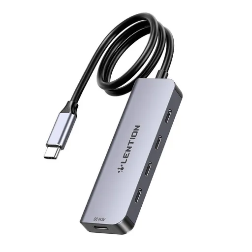 Lention 5in1 Hub USB-C to 4x USB-C 5Gbps + USB-C 5V-IN 15W (szürke)