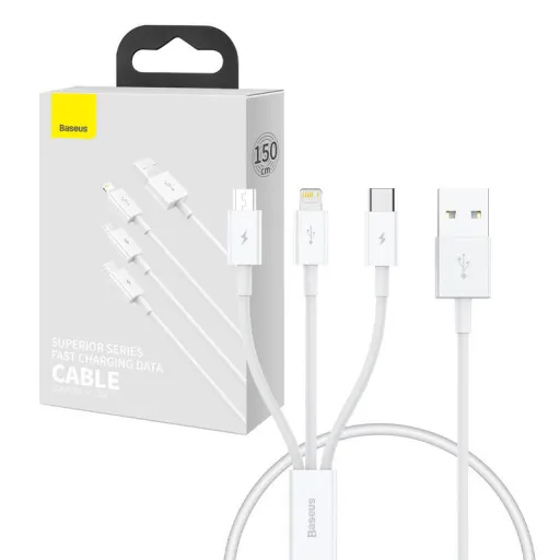 Baseus Superior Data Gyorstöltő USB - M+L+C, 3,5A, 0,5m (fehér)