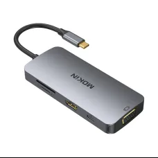 MOKiN 8in1 USB-C Adapter 3x USB 3.0 + HDMI + USB-C + VGA + SD kártyaolvasó + Micro SD kártyaolvasó (ezüst)