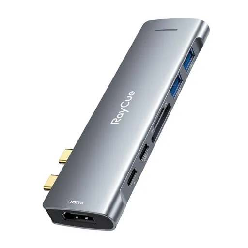 Hub 7w2 RayCue USB-C - 2x USB-A 3.0 5Gbps + SD/TF 3.0 + USB-C + HDMI 4K30Hz (szürke)