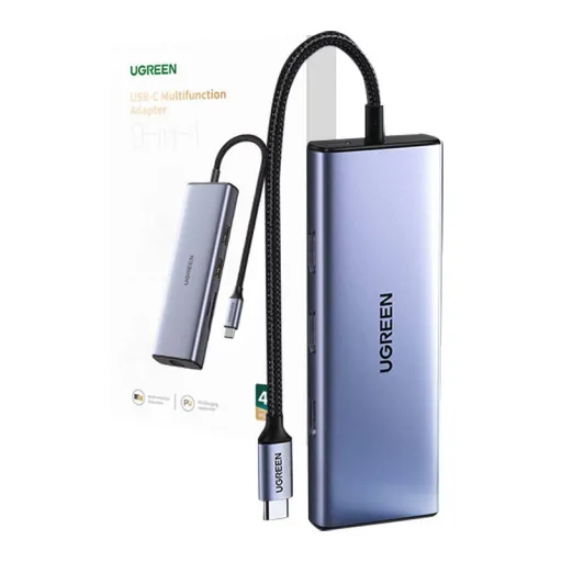 UGREEN Revodok CM490 5 az 1-ben adapter hub, USB-C, 2x USB-A 3.0, USB-A 2.0, 2x HDMI 4K/60Hz, SD/TF, RJ45 (ezüst)