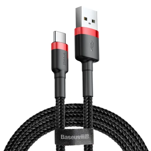 Baseus Cafule Nylon harisnyázott USB/USB-Type C kábel QC3.0 3A 1m fekete/piros
