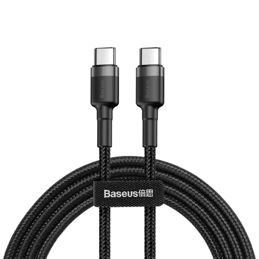 Baseus Cafule Nylon harisnyázott USB-Type C/USB-Type C kábel PD PD2.0 60W 20V QC3.0 2A 1m fekete