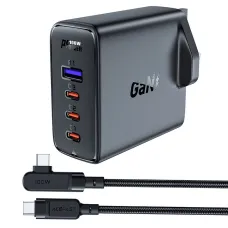 Gyors töltő GaN UK 100W Power Delivery 3x USB C 1x USB - fekete