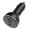 LDNIO C102 Autós töltő, USB + 2x USB-C, 160W + USB-C to Lightning kábel (Fekete) - 1. kép