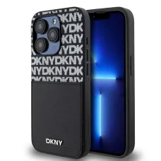 DKNY PU bőrmintás kártyazsebes tok iPhone 14 Pro Max Fekete