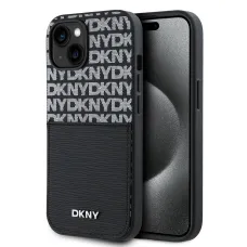 DKNY PU bőr ismétlődő mintás kártyatartó tok iPhone 15 fekete