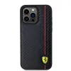 Ferrari PU bőrből készült Carbon függőleges piros csíkos tok iPhone 15 Pro Max fekete - 1. kép