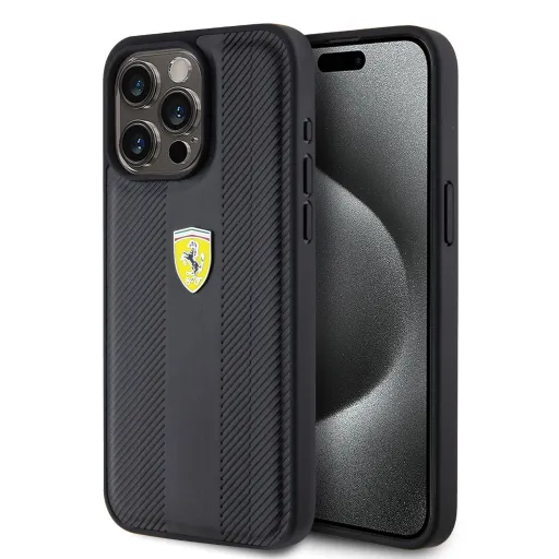 Ferrari PU bőrből készült, finoman perforált tok iPhone 15 Pro Max fekete Ferrari PU bőrből készült, finoman perforált tok iPhone 15 Pro Max fekete