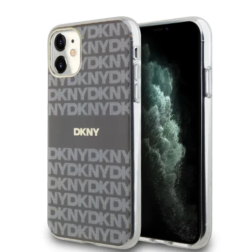 DKNY PC/TPU Ismétlődő Mintás Tónusos Csíkozás Magsafe Tok iPhone 11-hez Bézs