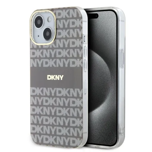 DKNY PC/TPU Repeat Pattern Tonal Stripe Magsafe tok iPhone 14-hez Bézs