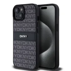 DKNY PU Bőr Ismétlődő Mintás Árnyalatos Csíkos tok iPhone 15 Fekete