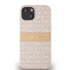 DKNY PU bőrmintás csíkos fliptok iPhone 14 Pink - 0. kép