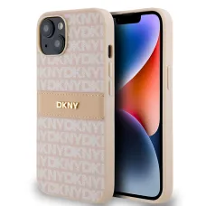 DKNY PU bőrmintás csíkos fliptok iPhone 14 Pink