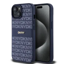 DKNY PU Bőr Ismétlődő Minta Tonális Csíkos tok iPhone 15 Kék