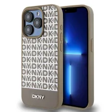 DKNY PU Leather Repeat Pattern Bottom Stripe MagSafe tok iPhone 13 Pro-hoz barna