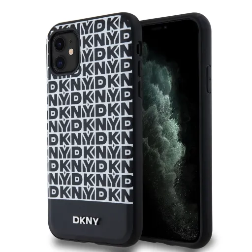 DKNY PU bőr ismétlődő minta alsó csík MagSafe tok iPhone 11 Fekete