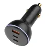 LDNIO C102 autós töltő, USB + 2x USB-C, 160W + USB-C- Lightning kábel (fekete) - 2. kép