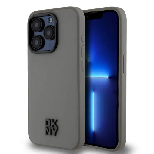 DKNY PU bőr Stack Logo Magsafe tok iPhone 15 Pro Max Szürke