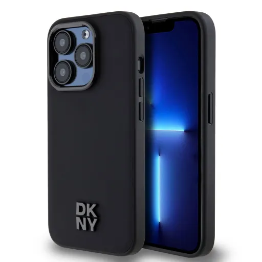 DKNY PU Bőr Stack Logo Magsafe iPhone 14 Pro tok Fekete